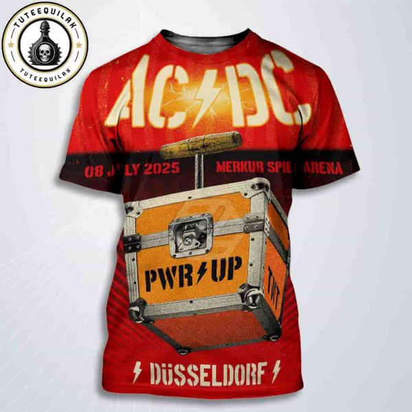 AC/DC PWR/UP World Tour 2025 Concert Poster In Dusseldorf Germany On July 8 2025 At Merkur Spiel-Arena All Over Print T-Shirt