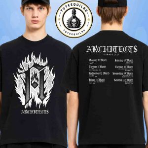 Architects European Tour Dated List 2025 Flaming A Tee Merchandise Two Sided Unisex T-Shirt