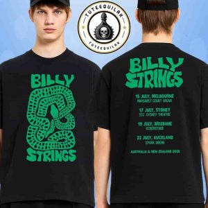 Billy Strings Australia And New Zealand Exclusive Tee Tour 2025 Merch Bold Green Snake By Logan Fox Two Sided T-Shirt