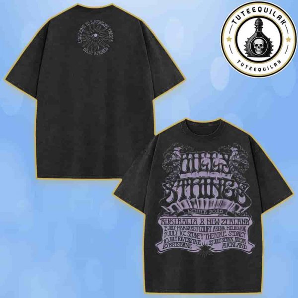 Billy Strings Australia And New Zealand Exclusive Tee Tour 2025 Merch Purple Gothic By Logan Fox Washed T-Shirt