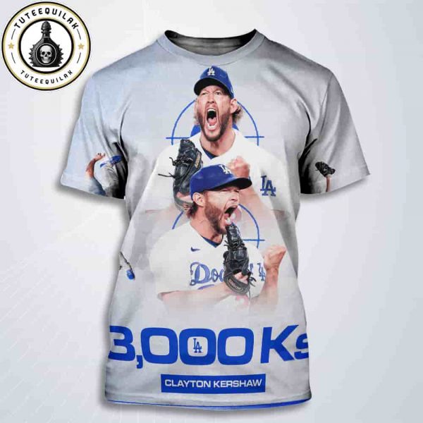 Congrats A Milestone Moment For Clayton Kershaw Los Angeles Dodgers Reach 3000 Career Strikeouts All Over Print T-Shirt