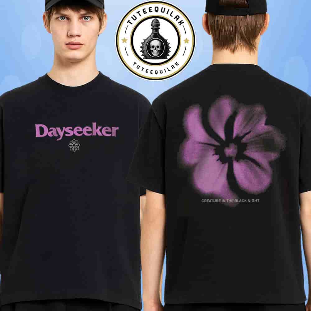 Dayseeker Creature In The Black Night Album 2025 Exclusive Merch Forest Green Faded Flower Tee Two Sided T-Shirt Dayseeker Creature In The Black Night Album 2025 Exclusive Merch Forest Green Faded Flower Tee Two Sided T-Shirt