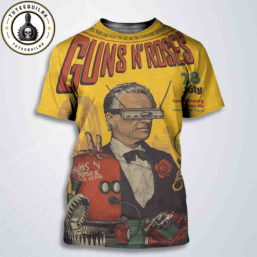 Guns N Roses Concert Poster In Luxembourg On July 28 2025 At Luxembourg Open Air All Over Print T-Shirt Guns N Roses Concert Poster In Luxembourg On July 28 2025 At Luxembourg Open Air All Over Print T-Shirt