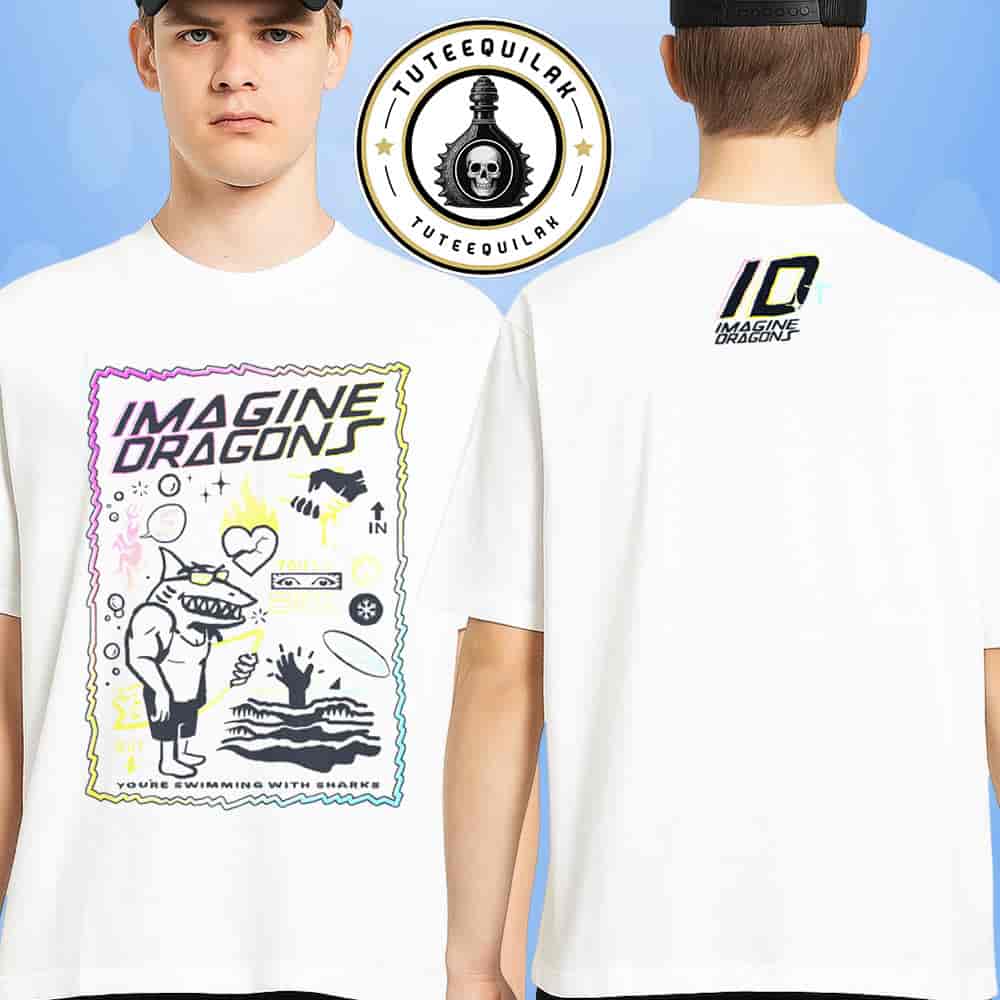 Imagine Dragons Summer Collection 2025 Sharks Graphic Beach Tee You Are Swimming Merchandise Two Sided Unisex T-Shirt Imagine Dragons Summer Collection 2025 Sharks Graphic Beach Tee You Are Swimming Merchandise Two Sided Unisex T-Shirt