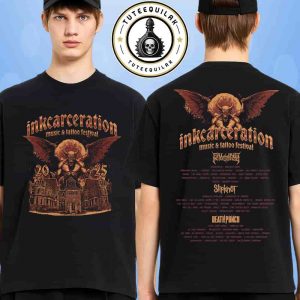 Inkcarceration Music And Tatto Festival 2025 Ohio State Reformatory Merch Looming Gargoyle Two Sided T-Shirt