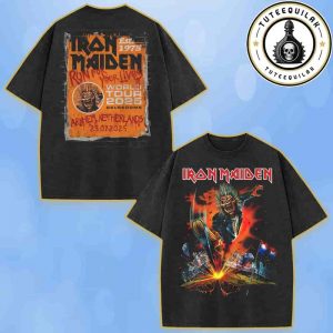 Iron Maiden Arnhem Netherlands 2025 Run For Your Lives World Tour Merch Eddie Pickaxe Venue Tee At Gelredome On July 23 2025 Washed T-Shirt