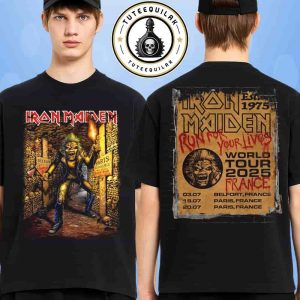 Iron Maiden Paris 2025 Merch Run For Your Lives World Tour 2025 Venue Tee At Paris La Defense Arena On July 3 19 20 2025 Eddie Catacombs Two Sided T-Shirt