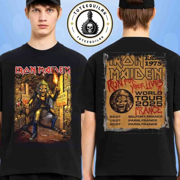Iron Maiden Paris 2025 Merch Run For Your Lives World Tour 2025 Venue Tee At Paris La Defense Arena On July 3 19 20 2025 Eddie Catacombs Two Sided T-Shirt