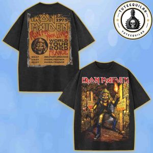 Iron Maiden Paris 2025 Merch Run For Your Lives World Tour 2025 Venue Tee At Paris La Defense Arena On July 3 19 20 2025 Eddie Catacombs Washed T-Shirt