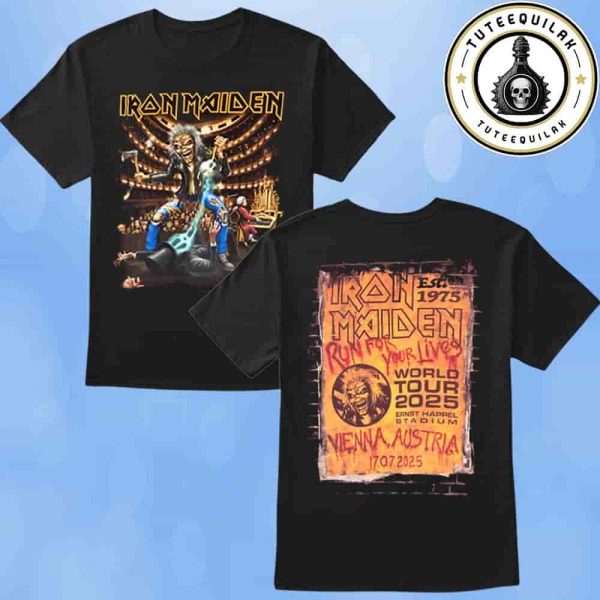 Iron Maiden Viena 2025 Run For Your Lives World Tour Venue Tee In Austria On July 17 2025 At Ernst Happel Stadium Eddie Opera Two Sided T-Shirt