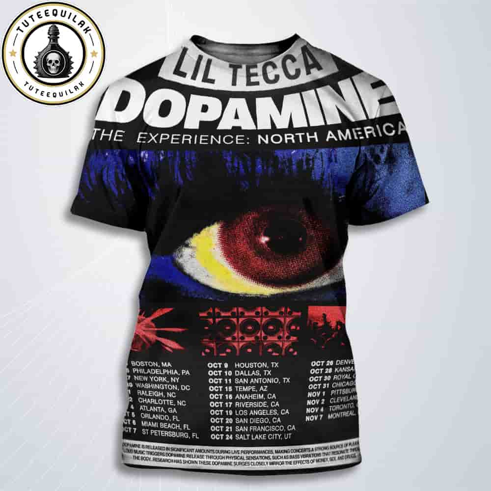 Lil Tecca North America The Dopamine Experience Tour Dated List 2025 All Over Print T-Shirt Lil Tecca North America The Dopamine Experience Tour Dated List 2025 All Over Print T-Shirt