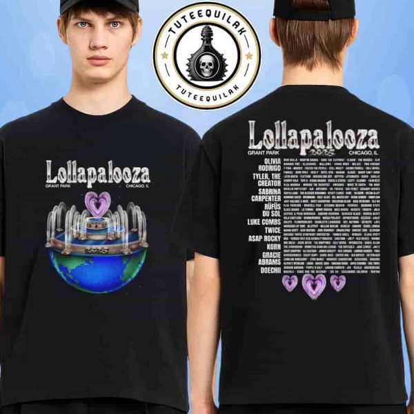 Lollapalooza In Chicago At Grant Park On July 31 – Aug 3 2025 Merch Planet Lolla Lineup Two Sided T-Shirt