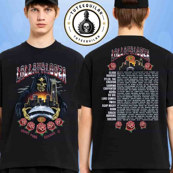 Lollapalooza In Chicago At Grant Park On July 31 – Aug 3 2025 Merch Rose Reaper Lineup Two Sided T-Shirt