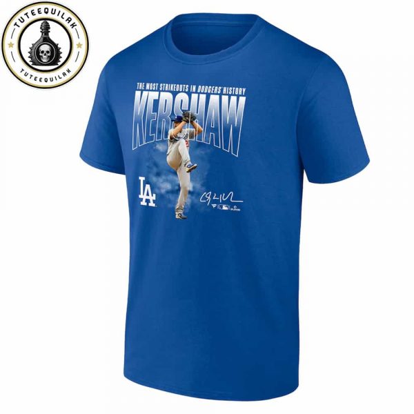 Los Angeles Dodgers The Fanatics Royal Most Strikeouts In Dodgers History Clayton Kershaw Merchandise Unisex T-Shirt