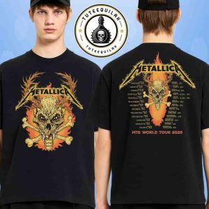 Metallica M72 World Tour Dates List 2025 Flaming Skull Heavy Metal Merchandise Two Sided Unisex T-Shirt