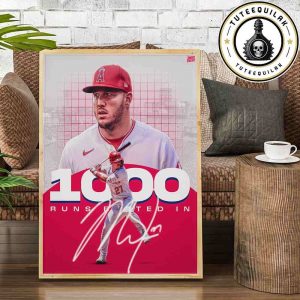 Mike Trout MLB Reaches 1000 Career Rbis Milestone Poster Canvas