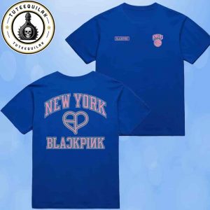 New York Knicks Mitchell And Ness x BLACKPINK Limited Blue Edition Tee 2025 Merchandise Two Sided T-Shirt