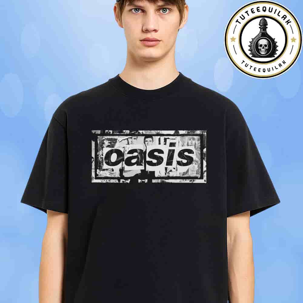 Oasis Live 25 World Tour 2025 Classic Logo Collage Black Tee Iconic Band Graphic Merchandise Unisex T-Shirt Oasis Live 25 World Tour 2025 Classic Logo Collage Black Tee Iconic Band Graphic Merchandise Unisex T-Shirt