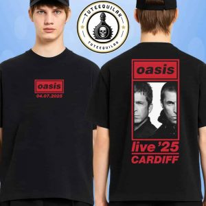 Oasis Live 25 World Tour Graphic Photo Tee In Cardiff On July 4 2025 At Printcipality Merchandise Two Sided Unisex T-Shirt