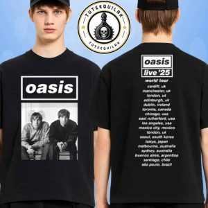 Oasis Live 25 World Tour Schedule 2025 Exclusive Tee Liam And Noel Retro Photo Print Merchandise Two Sided Unisex T-Shirt