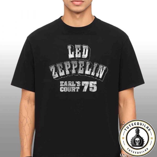 Official Led Zeppelin Merchandise Earl’s Court 75 Logo Black T-Shirt