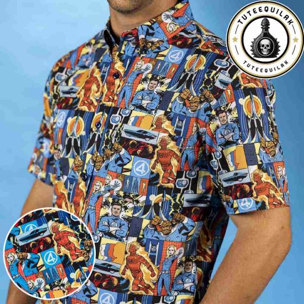 RSVLTS Collection Fantastic Four First Family Summer Hawaiian Shirt And Beach Short