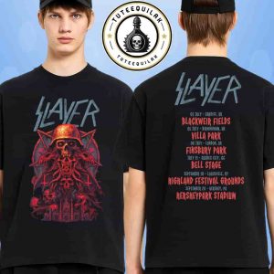 Slayer UK And North America Exclusive Tee Satanic Skull Warrior Merch Tour Dated List 2025 Two Sided T-Shirt