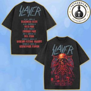 Slayer UK And North America Exclusive Tee Satanic Skull Warrior Merch Tour Dated List 2025 Washed T-Shirt