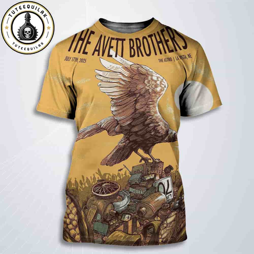 The Avett Brothers La Vista 2025 Concert Poster In Nebraska On July 17 2025 At The Astro All Over Print T-Shirt The Avett Brothers La Vista 2025 Concert Poster In Nebraska On July 17 2025 At The Astro All Over Print T-Shirt