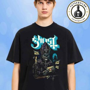 The Ghost Band Exclusive Tee Pope Skeleton Blue Logo Candle Letter Art Merchandise Unisex T-Shirt