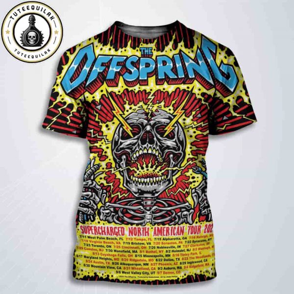The Offspring Supercharged North American Tour 2025 Official Poster Dated List All Over Print T-Shirt
