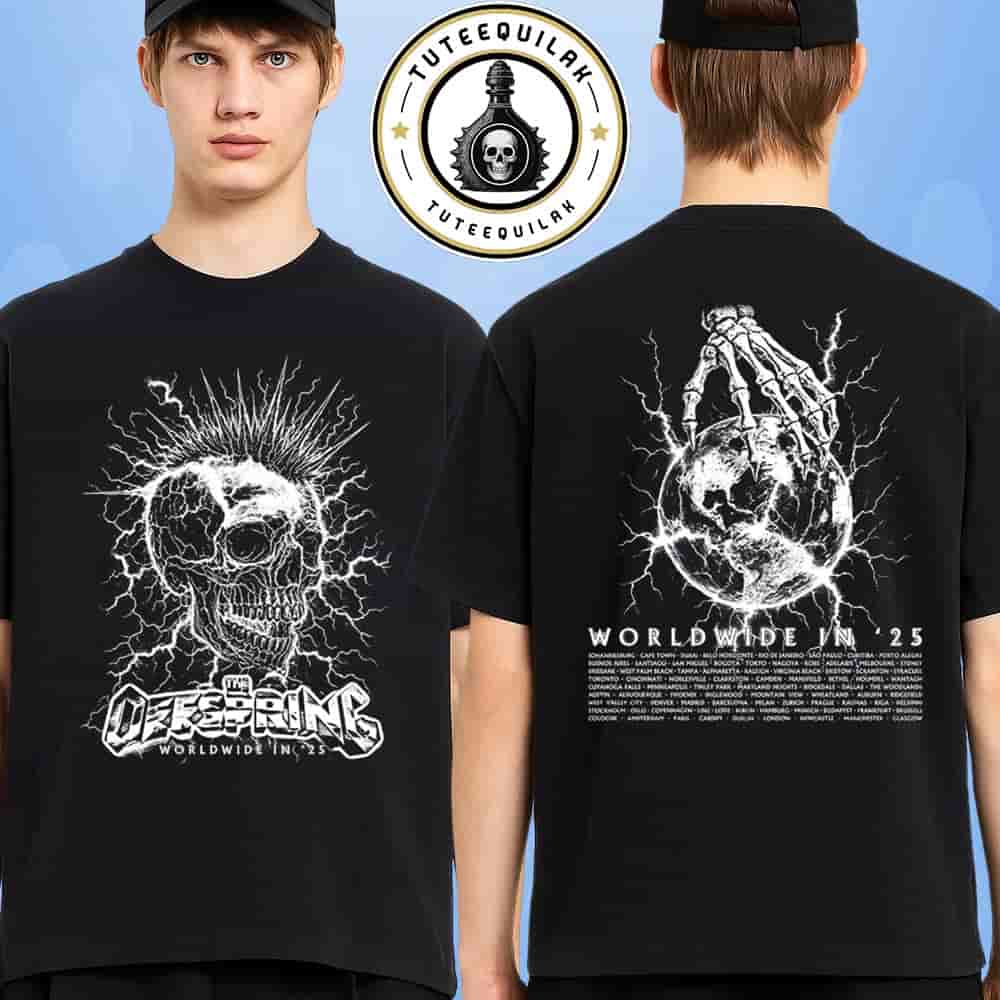 The Offspring Supercharged Worldwide In '25 Mohawk Skull 2025 Tour Tee Merchandise Two Sided T-Shirt The Offspring Supercharged Worldwide In '25 Mohawk Skull 2025 Tour Tee Merchandise Two Sided T-Shirt