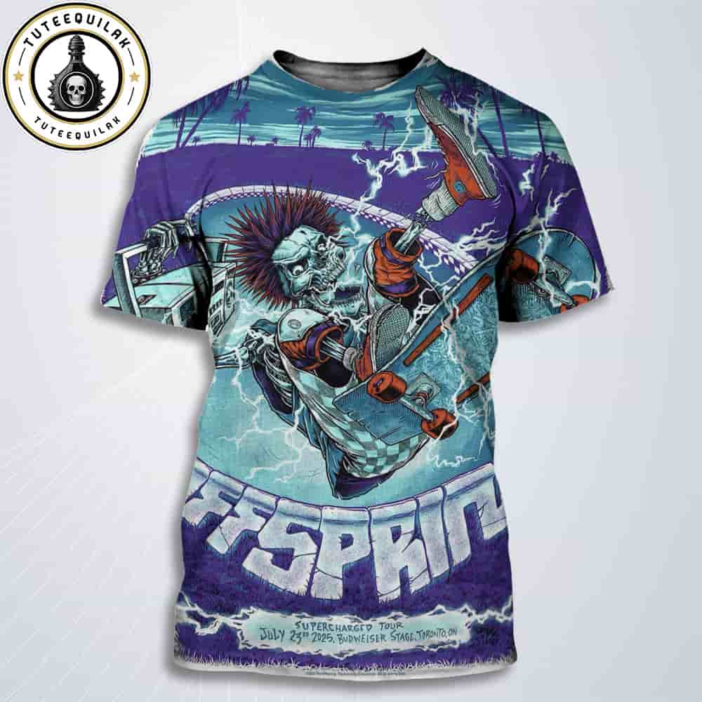 The Offspring Toronto 2025 Supercharged Worldwide North American Tour Concert Poster At Budweiser Stage On July 23 2025 All Over Print T-Shirt The Offspring Toronto 2025 Supercharged Worldwide North American Tour Concert Poster At Budweiser Stage On July 23 2025 All Over Print T-Shirt