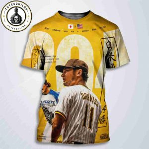 Yu Darvish San Diego Padres Makes History Most Wins by a Japanese-Born Pitcher 204 Wins And Counting All Over Print T-Shirt