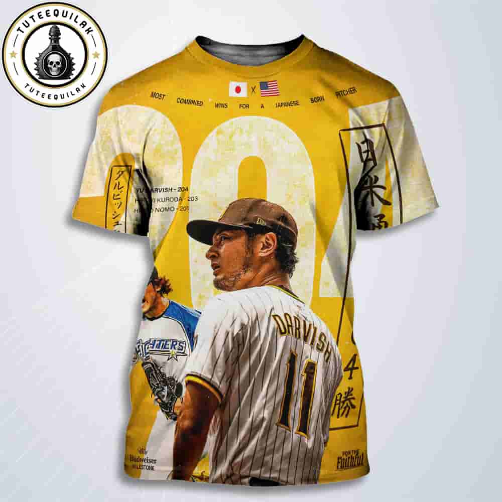 Yu Darvish San Diego Padres Makes History Most Wins by a Japanese-Born Pitcher 204 Wins And Counting All Over Print T-Shirt Yu Darvish San Diego Padres Makes History Most Wins by a Japanese-Born Pitcher 204 Wins And Counting All Over Print T-Shirt